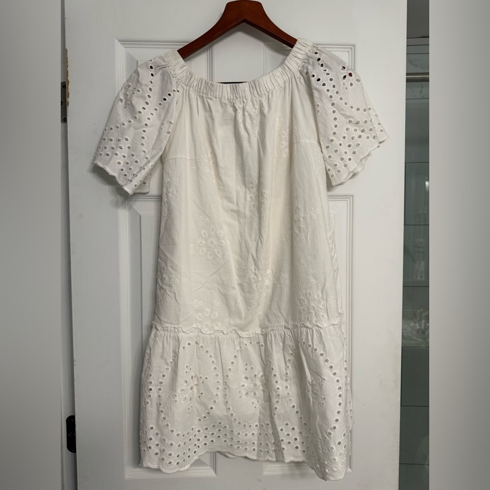 Rebellion Again Off the Shoulder Eyelet Dress in White Size Small